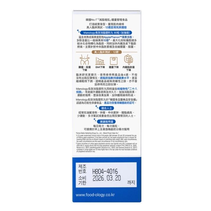 FOODOLOGY | [C08] Manology Cut植物瘦身塑形丸 Pro 80粒 ︳減肥 瘦身 減重 減脂 保健品 (MH)