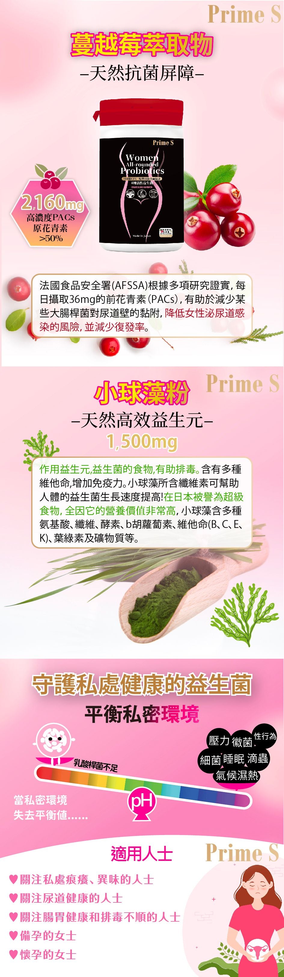 Prime S | 【208億CFU】女性專用全面益生菌 60粒【30日份】天然高效益生元 蔓越莓萃取 4種活性益生菌 排毒 私處痕癢